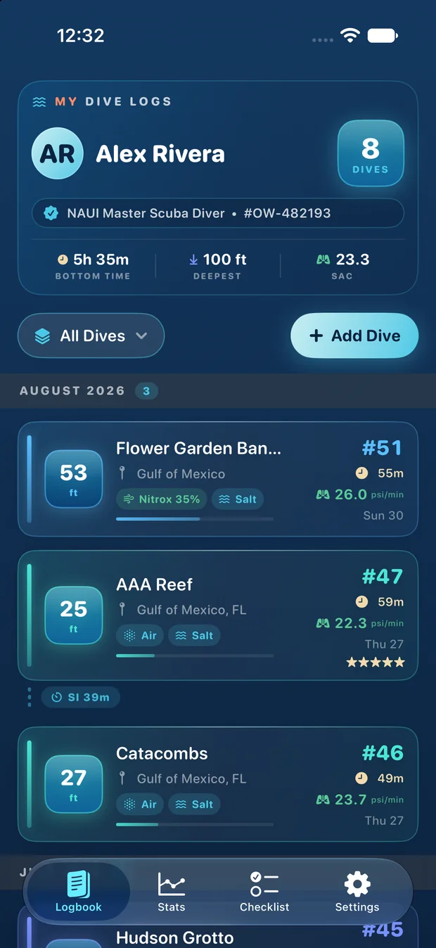 MyDiveLogs on iPhone